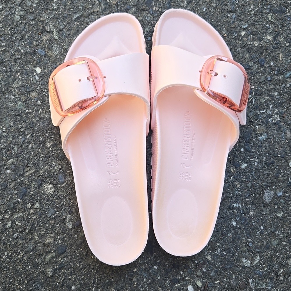 Birkenstock Madrid Pink Slide Sandals with Rose Buckles New Size US 8-8.5 Chic - Picture 7 of 14